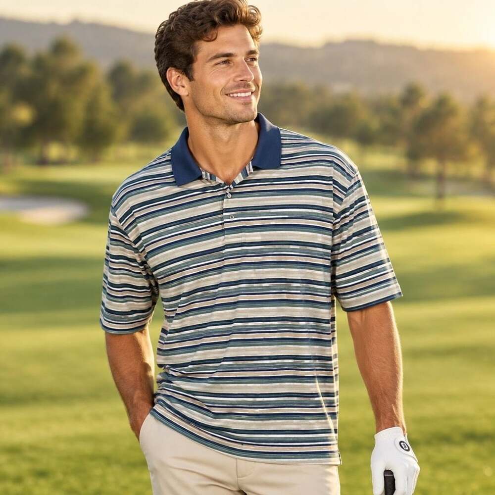 Tiger Woods Polo Shirt Size XXL Multicolor Striped Golf